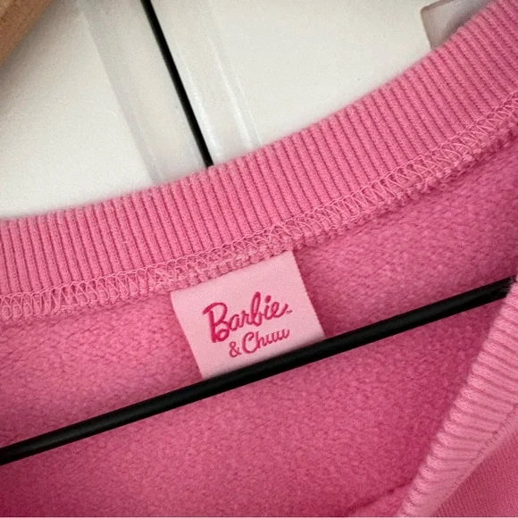 Chuu x Barbie Small Mattel Korean Pink Flower Power Cropped Sweatshirt - Picture 3 of 5